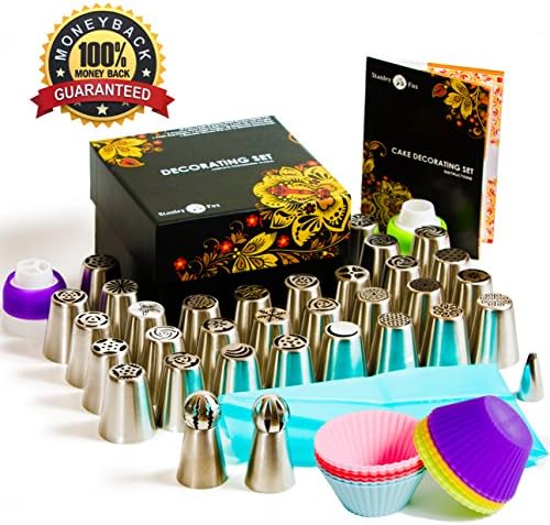 Russian Piping Tips 66pcs- Cake Decorating Supplies-Frosting tips and Icing Nozzles- Sphere ball and Pipng Flower tips-EXTRA LARGE Cupcake Decorating Kit-Baking Supplies Set-Booklet+GIFT BOX!