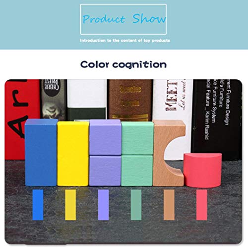 Livoty 15pcs DIY Rainbow Blocks 12pcs Cards Early Learning Baby Kids Wooden Building Block Educational Toys (Multicolor)