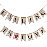 Ling's moment Rustic Falling in Love Burlap Banner, Vintage Style Burlap Banner Kit for Wedding Decoration, Party Decor, 14pcs Flags