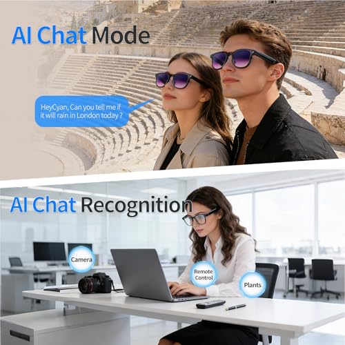 Comforniture AI Smart Glasses with 4K Camera, 8MPW Anti-Shake Bluetooth Glasses, 1080P Video Recording Dual Mic Noise Reduction, Real Time Translation&Simultaneous Interpretation