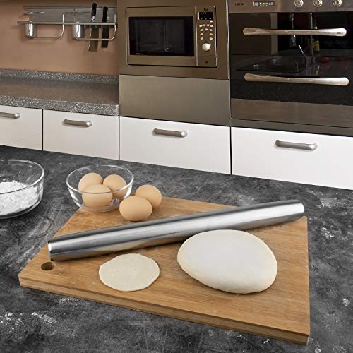 Rolling Pin for Baking - 16 Inch Smooth Stainless Steel French Roller Pin with Tapered Design for Fondant, Pie Crust, Cookie, Pastry Dough
