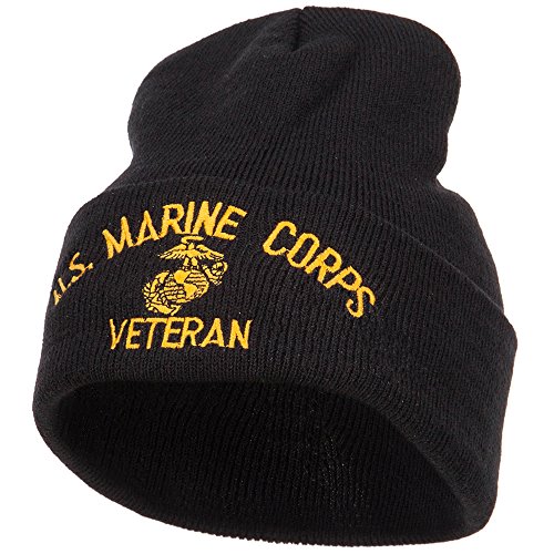 E4hats US Marine Corps Veteran Military Embroidered Long Beanie - Black OSFM