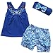 iiniim Baby Girls 3PCs Flower Outfit Headband + Vest Top + Shorts Clothes Set Blue 9-12 Months