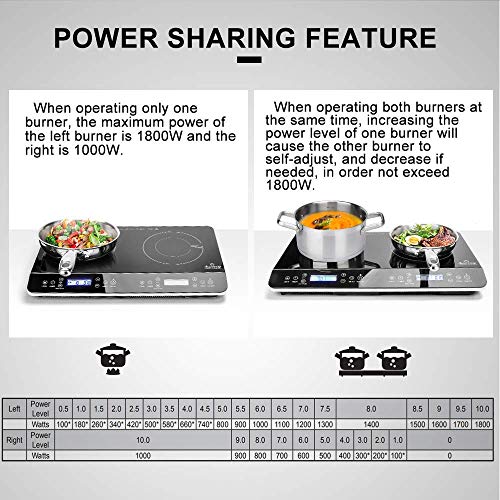Duxtop LCD Portable Double Induction Cooktop 1800W Digital Electric