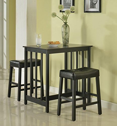 Roundhill Furniture 3-Piece Counter Height Dining Set with Saddleback Stools, Black