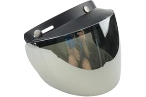 WANCAR Standard 3-Snap Button Universal Visor for Open Face Motorcycle Helmet Wind Shield Flip Up Down(Mirrored)
