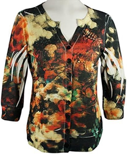 Cubism - Floral Tones, 3/4 Sleeve, Split Neck, Multi-Colored Woman's Cardigan