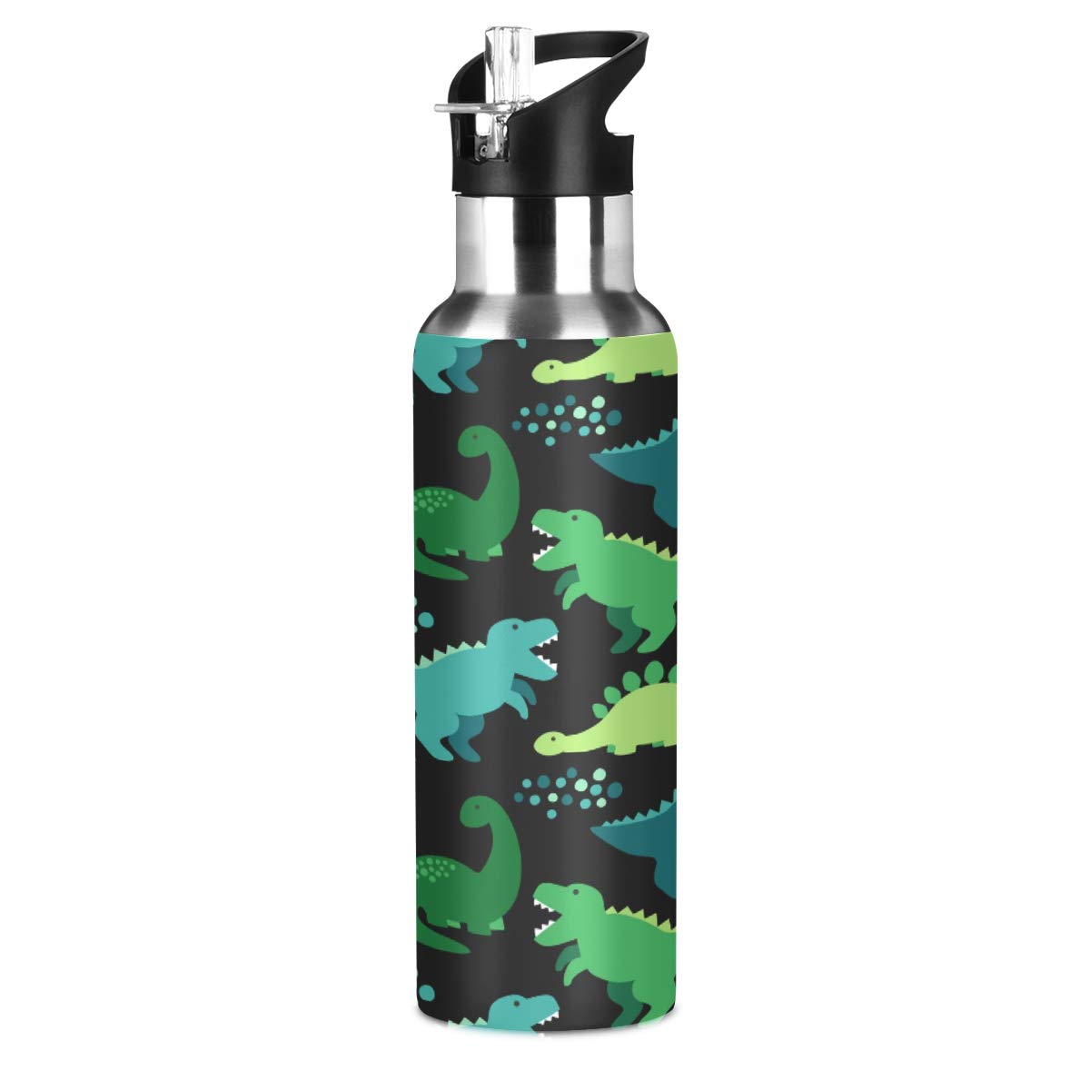 ALAZA Stainless Steel Water Bottle with Straw, Dinosaurs Insulated Drink Flask Sports Water Bottle for Kids Adults, Leakproof, 600ml