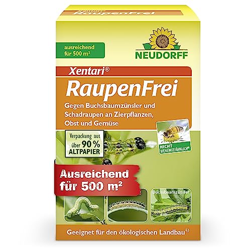 NEUDORFF - Xentari RaupenFrei. Bekämpft biologisch Buchsbaumzünsler und andere Schadraupen. Wirksames Spritzmittel zum Schutz vor Raupen an Buchsbaum, Hecke etc. 1x 25g