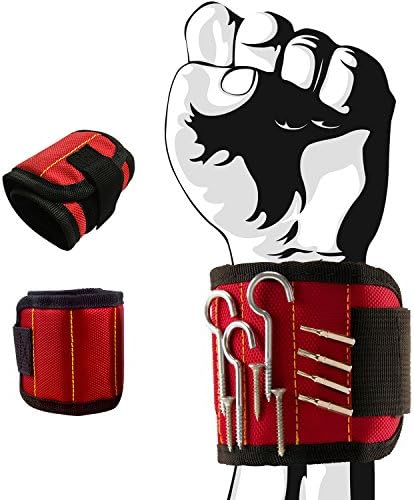 YONGTEK Magnetic Wristband with Strong Magnets for Holding Screws, Nails, Scissors, and Small Tools with 5 Super Powerful Magnet(Red)
