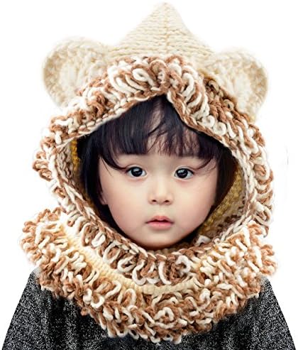 Wua Baby Kids Warm Winter Hat Crochet Knitted Caps Hood Scarves Skull Animal Beanies for Autumn Winter (White)