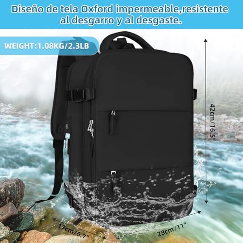 Mochilas de viaje grandes,mochilas de viaje multifuncionales, con Puerto de Carga USB,Mochila de Senderismo,Bolsa de Equipaje de 35L de 15,6 Pulgadas,impermeables,deportes al aire libre