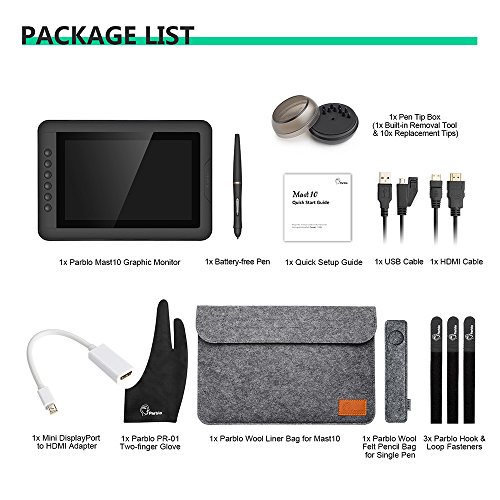 Parblo Mast10 10.1" Graphic Drawing Monitor with 6 Shortcut Keys and Battery-Free Pen Passive Stylus + Mini DisplayPort to HDMI Adapter for Mac - Thumbnail 7