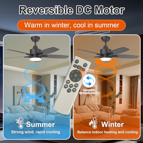 Kemoribe Ceiling Fan with Light and Remote Control, 106 cm LED Lamp Ceiling Fan Dimmable Built-In Lamp, 6 Speed, Silent Wood Effect Blades