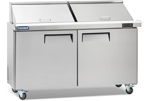 ICECASA 60" W Commercial Refrigerator Sandwich&Salad Prep Table Mega Top 2 Door Stainless Steel Counter Fan Cooling Refrigerator with 24 pans-60 Inches for Restaurant, Bar, Shop, etc