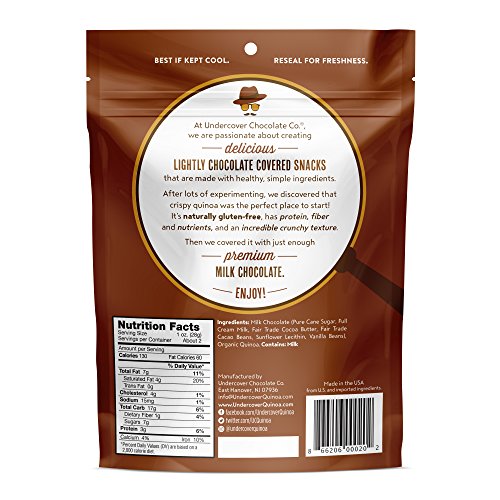 Undercover Quinoa Sampler Pack, Chocolate Crispy Quinoa Snack, Gluten-Free, 8 2 oz. bags: 2 Milk Chocolate, 2 Dark Chocolate+Sea Salt, 2 Milk Chocolate+Currants, 2 Dark Chocolate+Blueberries