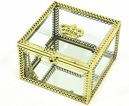 ROSE BUSH Classical crown glass Square Rings Earrings Necklace Display Storage Case Box Gold
