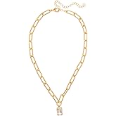 Sorrelli Nia Emerald-Cut Pendant Necklace, Adjustable Chunky Paperclip Chain, Crystal Clear