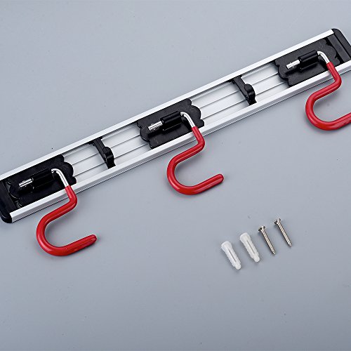 Cavoli Wall Mounted Broom Hanger and Dust Mop Closet Equipment Storage Organizer 16 Inches (3 Positions & 2 Hooks)