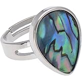Joseph Brothers Teardrop Abalone Shell Ring for Women, Open Shank Size 7.5-8.5