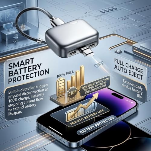 Stop Charge Smart Charge Type-C Adapter, Auto Disconnect Overcharge Protection, Universal for Smartphone and Tablet USB Charging