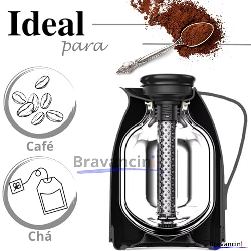 Garrafa Térmica Bule Preto 1 Litro Ampola de Vidro Conserva Café Quente 12h Bebidas Frias 24h Infusor Chá Ideal Casa Escritório Presentes Bule Termico