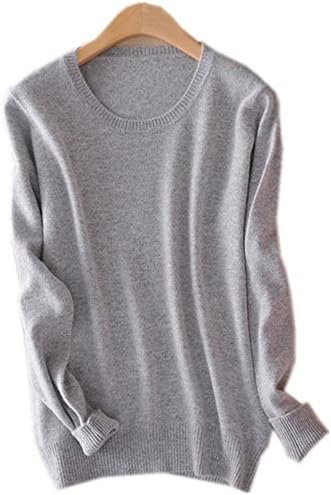 Guozi Women's Round Neck Cashmere Knitwear Long Sleeve Pullover Blouse Solid Color Jumper Tops Knitted Sweater