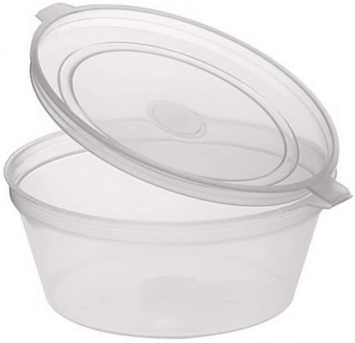 Sabco - Clear Round Hinged Pots with Lids - Deli Pots - Perfect for Takeaways, Restaurants - Chutney, Ketchup Container & Hinged Sauce Pot (50 pcs, 1oz)