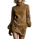 Melliflo Womens Velvet Mini Dress Fall Long Sleeve Mockneck Fringe Hem Loose Dresses Vintage Western Party Dress with Pockets