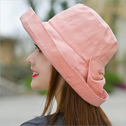 Hat Summer Sun Linen Sun Hat Lady Sunscreen Sun Hat Anti-ultraviolet Curl Fisherman Hat Cap (Pink)