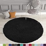 MAYSHINE Round Non-Slip Chenille Shaggy Machine-Washable Dog Door Mat Black (3 Feet Diameter)