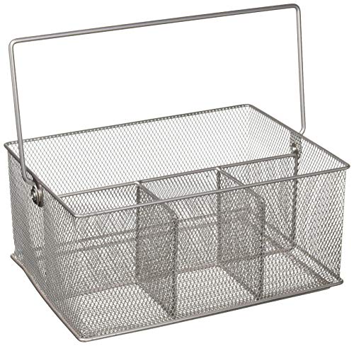 YBM HOME Mesh Silver Condiment Caddy / Kitchen Supply, Utensil, Silverware Organizer Cutlery Holder Flatware Storage Napkin Holder (w'7 L'9.1/4 Depth 4'3/8 Inch) 1151M (1)