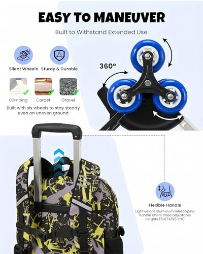 Amythe Backpack with Wheels for Boys Luminous 8-12 Years, School Trolley 6 Wheels with Removable Trolley, Teenagers Backpack for Back to School Elementary School ESO Institute – PC 15.6", lemon tree