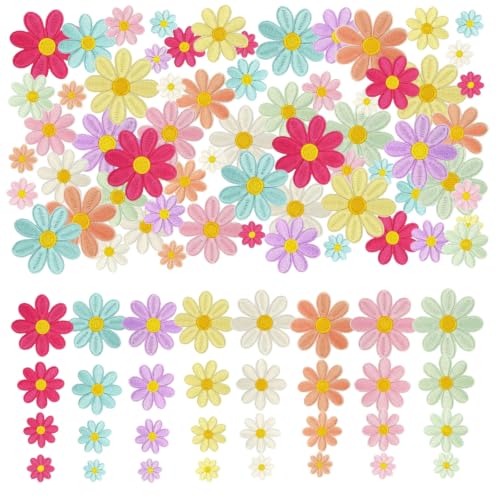 32Pcs 4 Sizes Daisy Iron on Patches, Cute Floral Embroidered Applique for Clothes, Jeans, Jackets, Hats, Bags DIY Decoration at Amazon