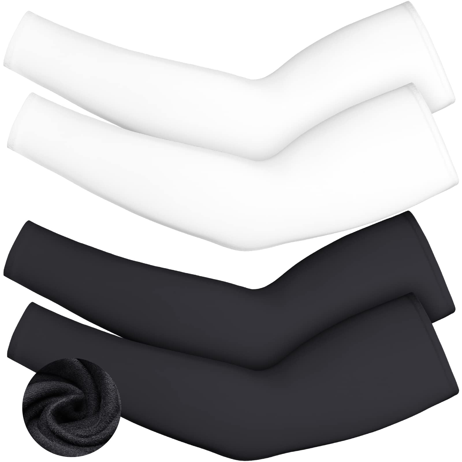 Photo 1 of 4 Pieces Thermal Arm Warmer Compression Arm Sleeve for Men Women Outdoor Winter Activities Cycling Basketball Running (Black and White, Large)