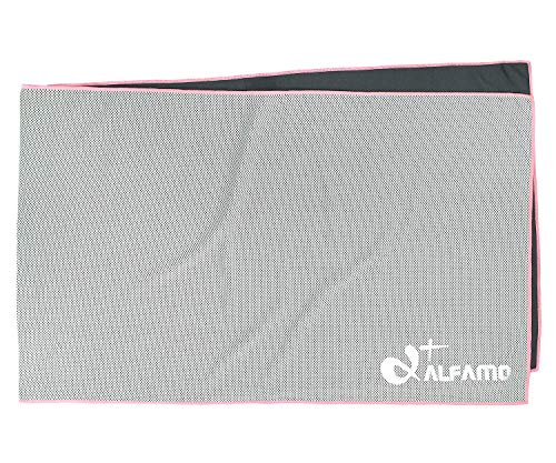 Wet Cool Towel for Fever Relief (Gray/Pink, S) Cooling Neck Towel for Sports Workout Gym Yoga Golf Hiking Bowling Camp Travel Bath Yoga Backpacking Fitness with Gift Bag Carabiner Clips 11 x 33 Inch
