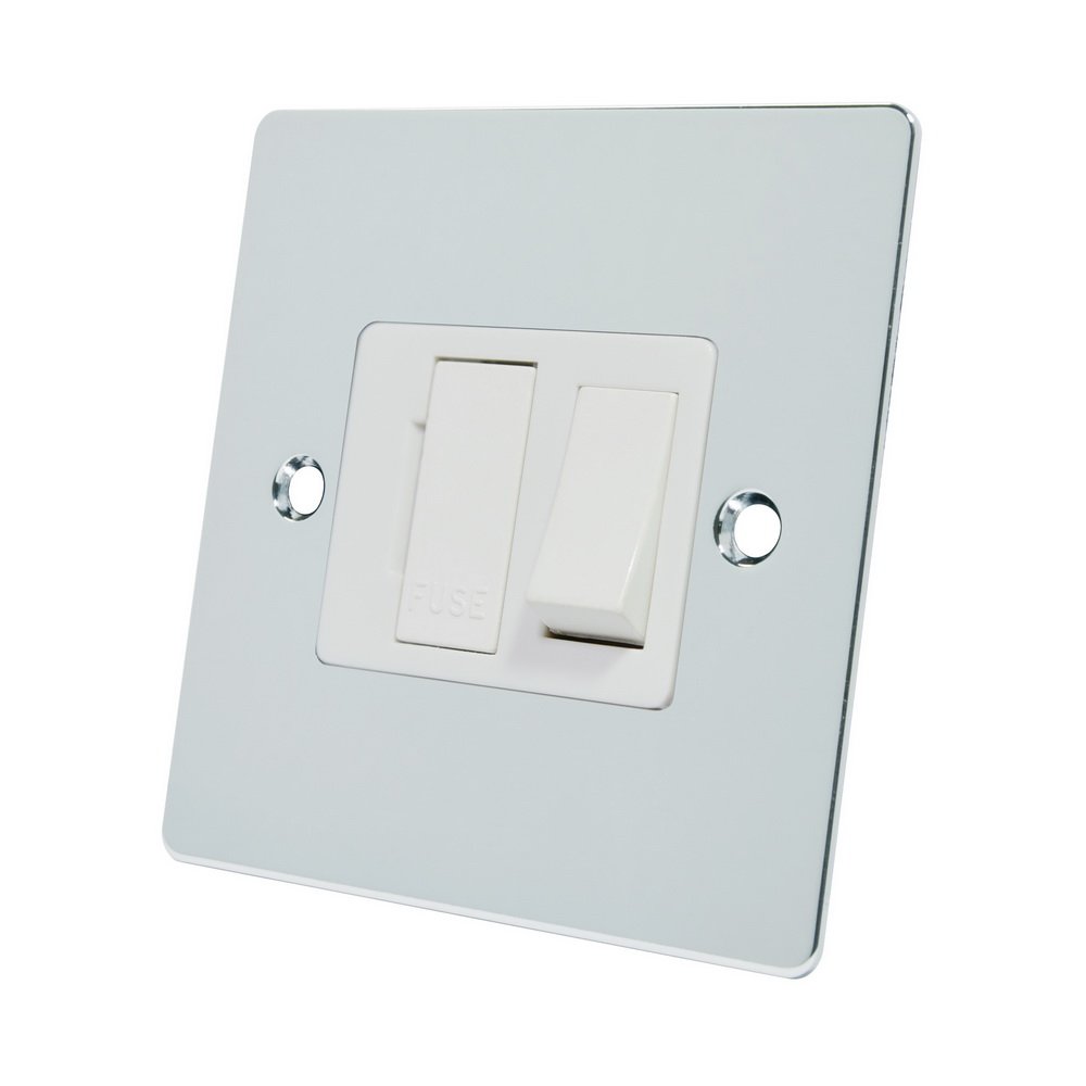 Alliance Electrical FPCSFSWH Polished Chrome Flat Spur White Insert Plastic Rocker Switch-13 Amp Switched Fused Connection Unit, 240 V