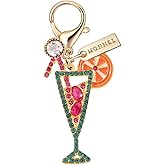 MONNEL MC418 Little Crystal Lady Cocktail Lobster Clasp Charm for Women with Velvet Bag (Pink Green,1 Piece)