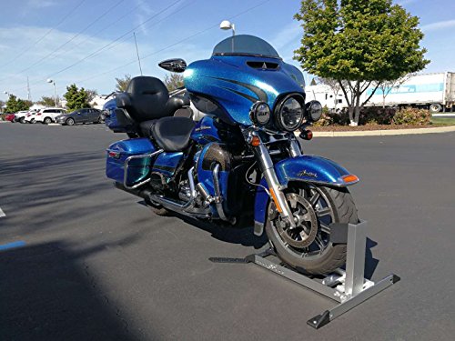 Protek Heavy Duty Adjustable Aluminum Motorcycle Wheel Chock Floor Bike Stand Fit 15" ~ 30" Wheel Size, Truck Bed or Floor or Trailer Mount with Tie Down Hook, For Harley Sportster Dyna Touring Bikes - Thumbnail 4