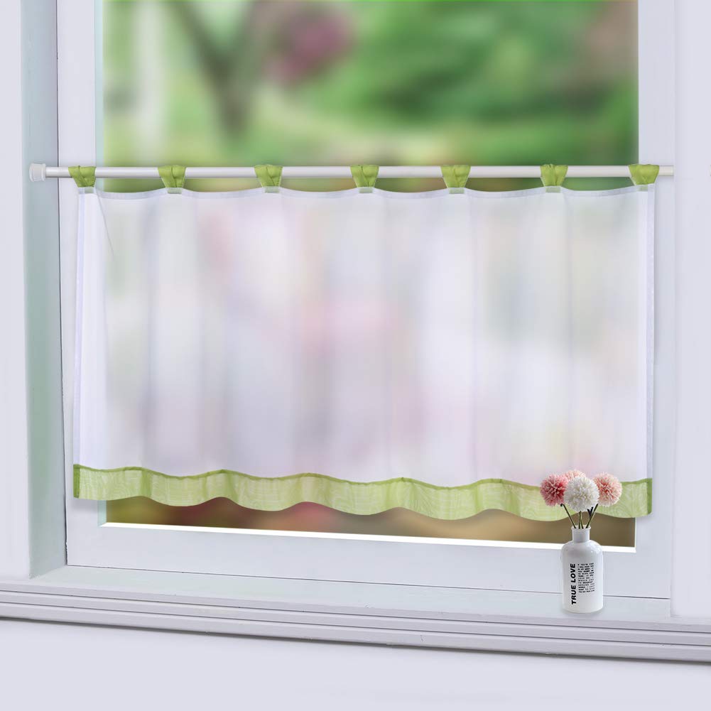 LinTimes Sheer Cafe Curtain Window Tier Curtain, Tab Top Voile Window Curtain, Tier Half Window Treatment for Kitchen Bathroom Living Room, Green, 45 * 120 cm