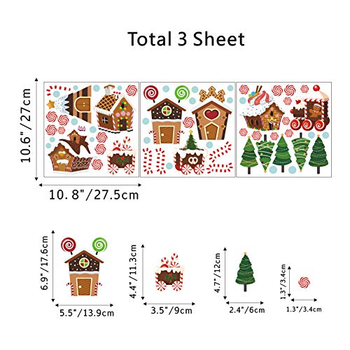 IARTTOP Colorful Christmas Candy House Wall Decal, DIY Lovely Christmas Party Supplies Trees Snow Sticker for Window Clings Kids Bedroom Living Room Nursery Decor