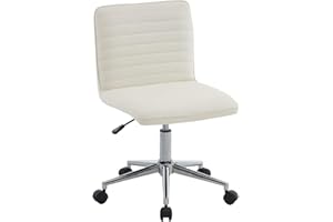 Furniliving PU Leather Home Office Chair, Adjustable Height Armless Desk Chair with 360°Swivel Wheels Computer Task Chair, Comfy Chair with Chrome Legs for Bedroom, Vanity, Office (IvoryWhite)