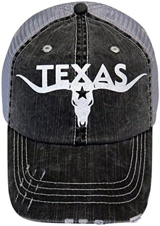 Spirit Caps White Glitter Star Texas Distressed Look Grey Trucker Cap Hat Western