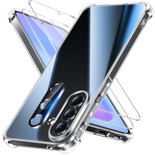FLLAO 4 in 1 Case for Samsung Galaxy A57 5G with 2 Screen Protector and 1 Camera Lens Protector, [Built-in Air Pad] Anti-Shock Anti-Scratch Case, Transparent