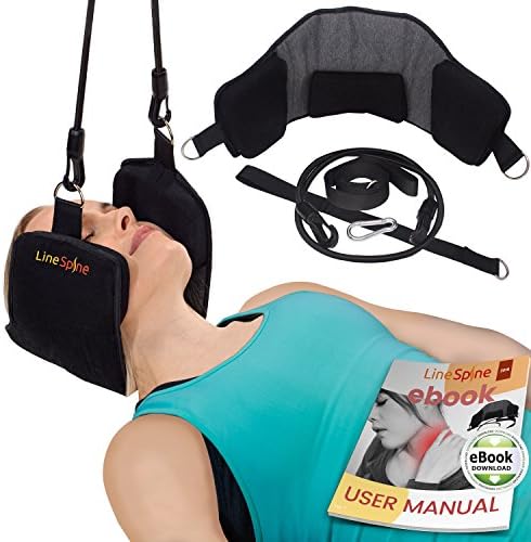 Neck Sling by Linespine - Hammock for Neck Pain Relief, Relieves Stress &amp; Shoulder Pain - High Quality Cervical Neck Traction Device with Handy Carrying Pouch
