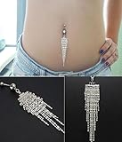 Nicerocker Hot Rhinestone Crystal Tassel Chain Dangle Navel Belly Button Ring Bar