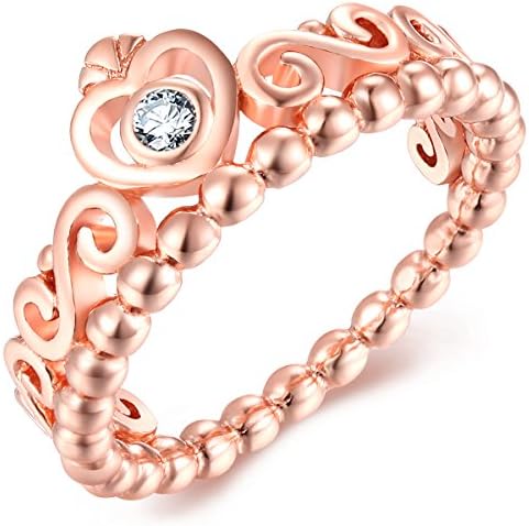 Presentski Rose Golden Plated Ring Simple Fashion 925 Sterling Silver Crown Princess Diamond Ring for Valentine's Day