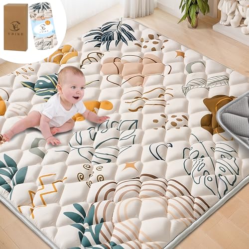 YBIKE Floor Play Mat, 50"x50" Thick Large Foldable Non-Slip Soft Portable Machine Washable Carpet (Boho Leaves 2)