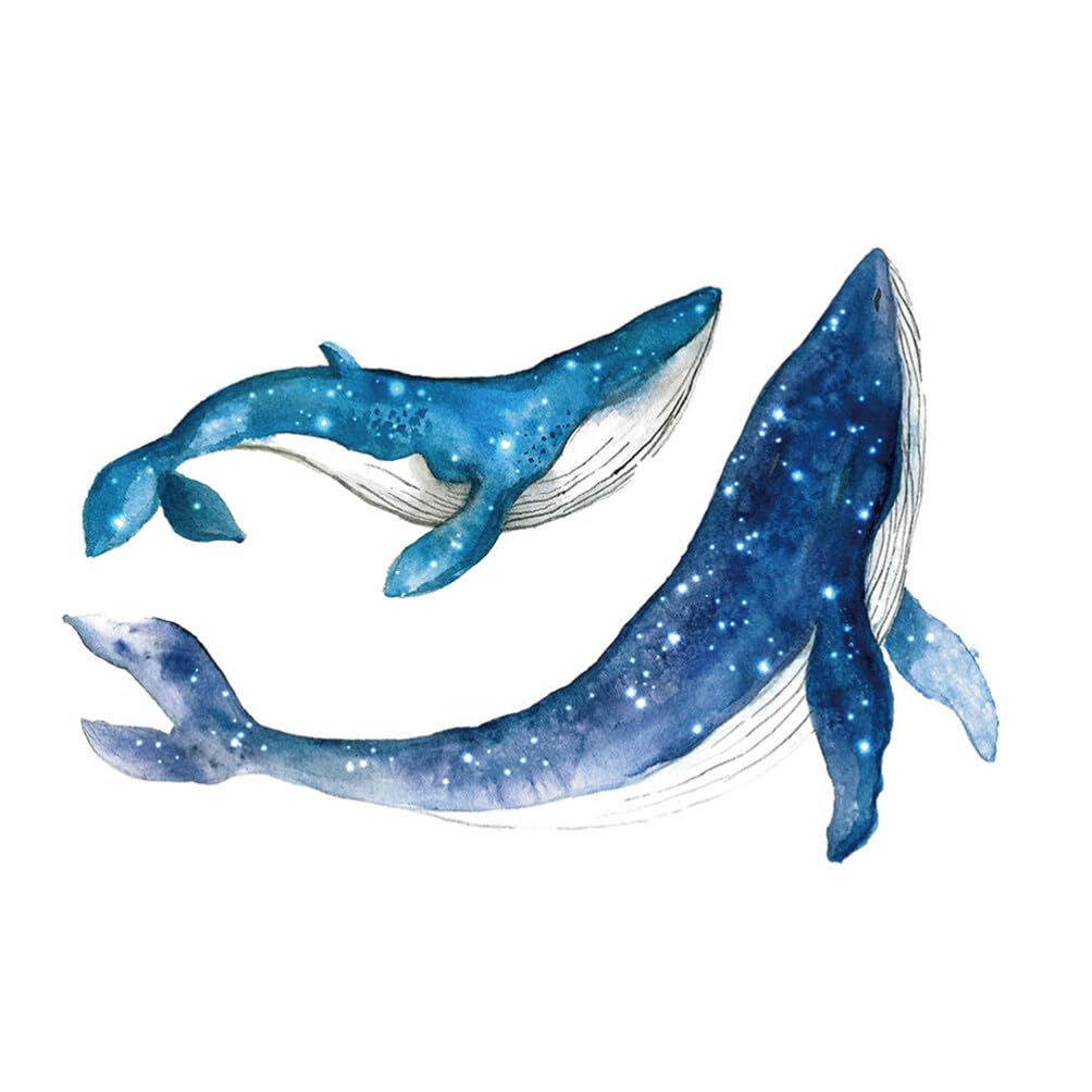 VOSAREA 2 Sets of Whale Wall Decal Undersea Wall Sticker Mural Wall Art Kids Room Decor Baby Nursery Classroom Wall Art