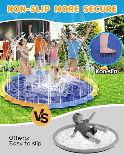 Instraella Splash Pad for Kids and Dogs, 124in Non-Slip Sprinkler Mat 0.5mm Thickened Durable and Foldable Large Pool Summer Fun Outdoor Toys for Dogs and Toddlers Age